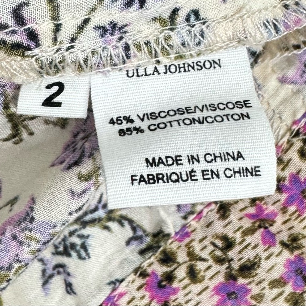 Ulla Johnson Cora Top‎ Cream Purple Floral Print Ruffle - Picture 8 of 9